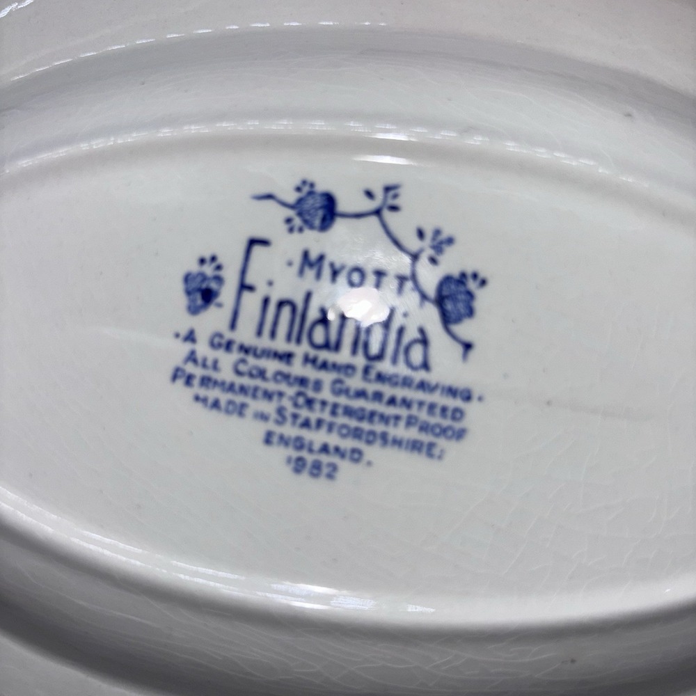 Myott FINLANDIA Gravy Boat & Under Plate Staffordshire England 1982 Blue White - Picture 6 of 7